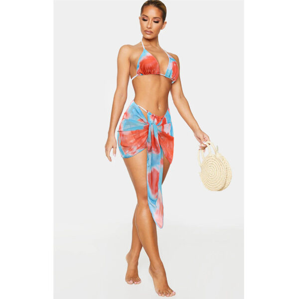 Sexy Three Piece Tye-Dye Bikini with Sarong - Image 5