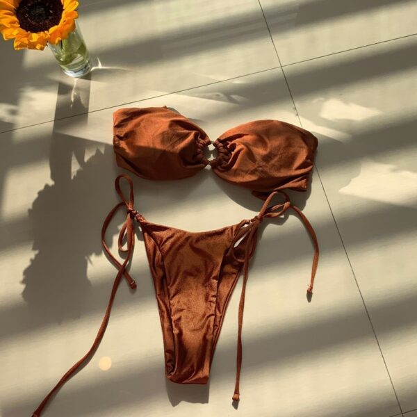 Copper Tube Top Bikini with ring Detail - Image 5