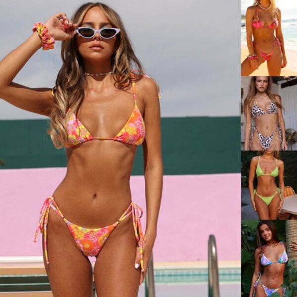 Floral Print Thong Bikini