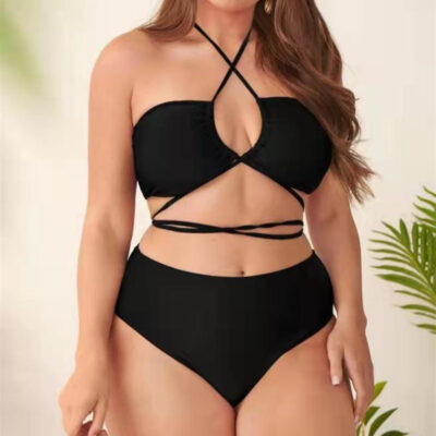 Plus Size Solid Color Wrap Bikini
