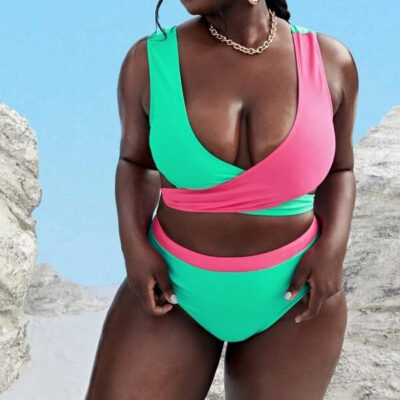 Plus Size High Waist Color Block Bikini