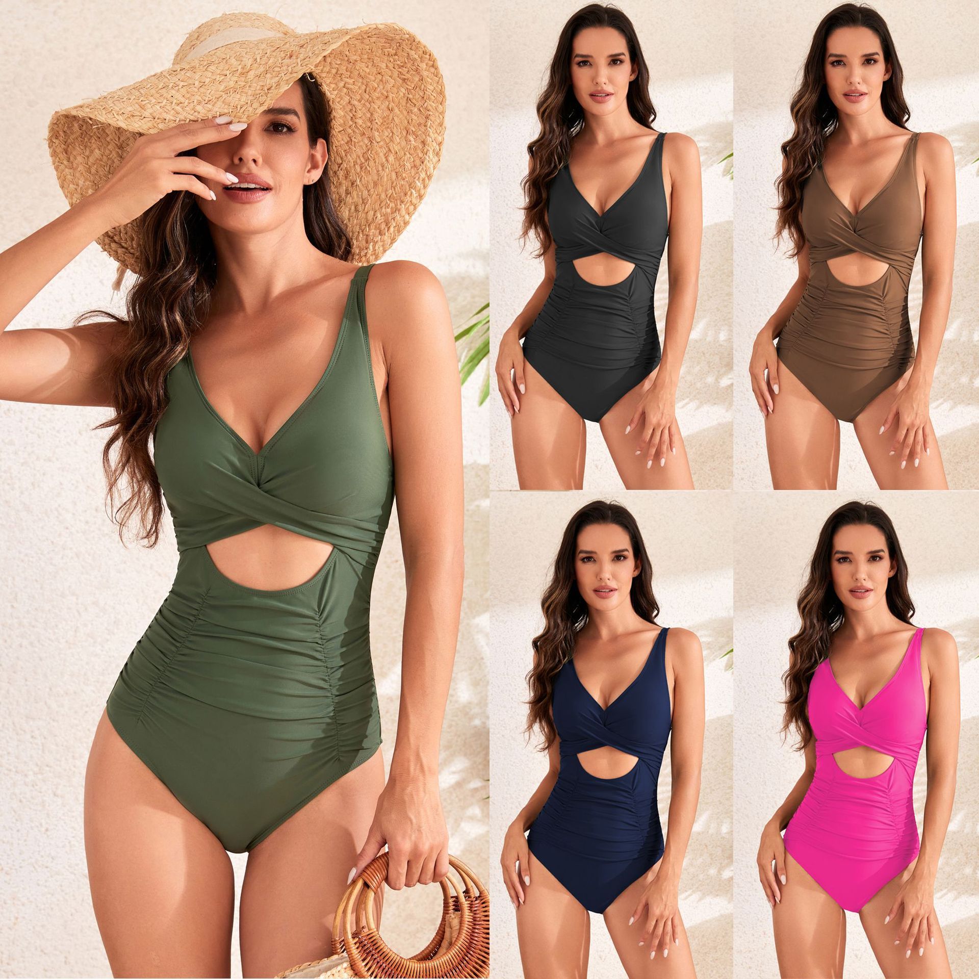 Cross Pleated High Waist Swimsuit - Image 9