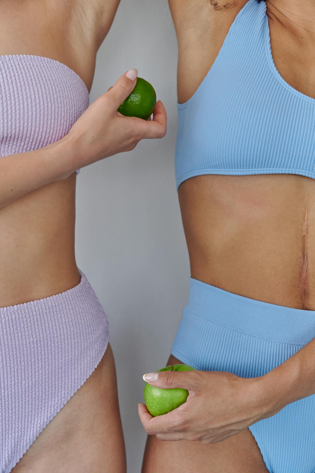 Woman wearing ribbed bikini at beach showing slimming effect