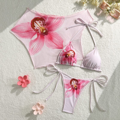 Floral Three-Piece Bikini Set | Women's Swimwear