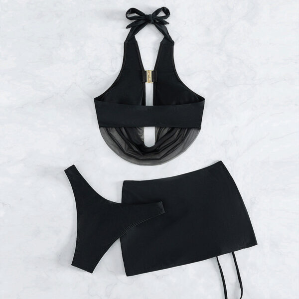 Solid color minimalist high waisted bikini three-piece set