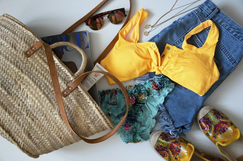 Yellow bikini top flat lay for small bust summer beach outfit