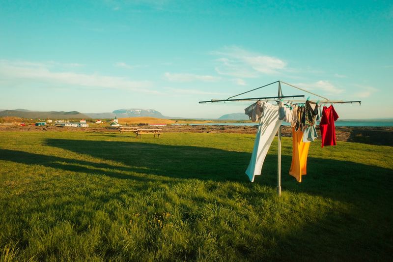 Outdoor drying rack with clothes — air dry a swimsuit out of direct sun
