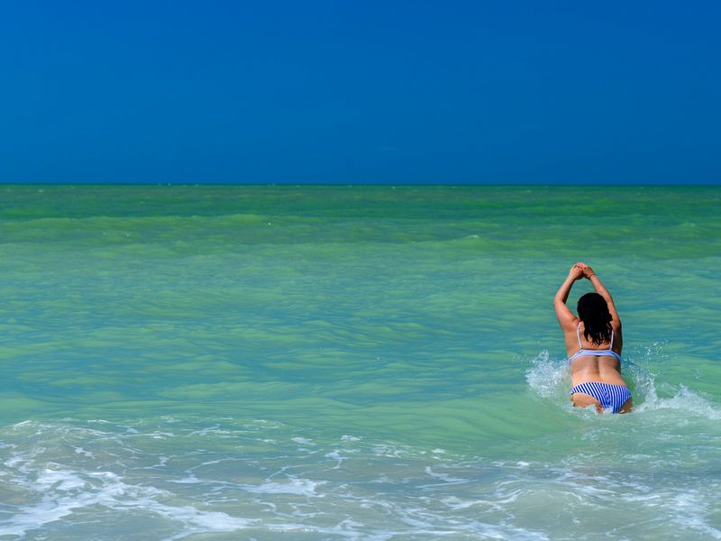 molded cup push up bikini in turquoise water