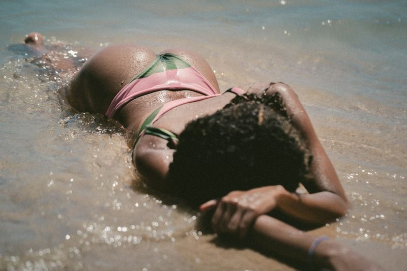 Ruffle bikini top adding volume for a small bust in the water