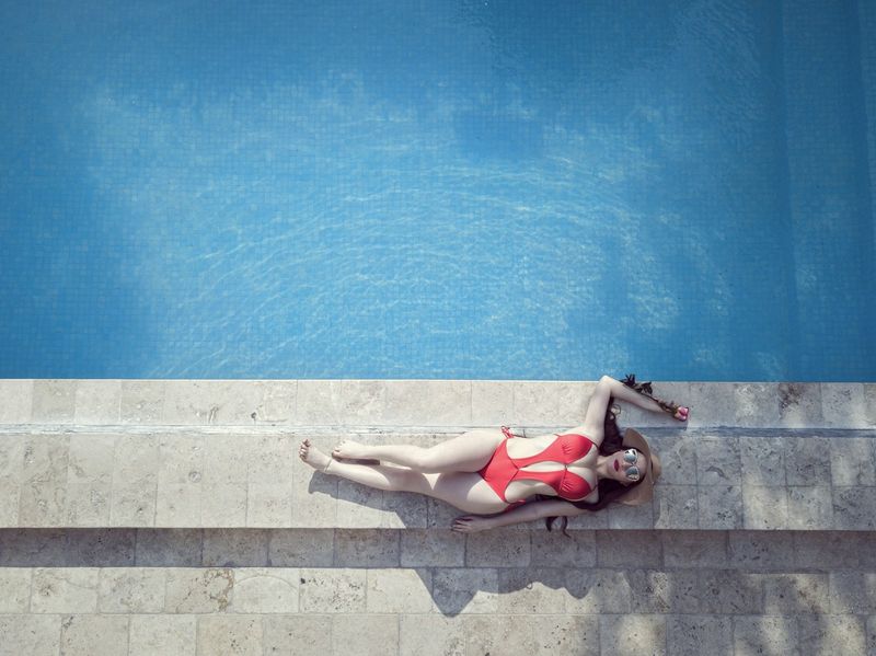 Red cutout swimsuit for women over 50