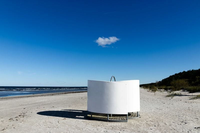 Outdoor shower used for the post-swim rinse routine to remove chlorine